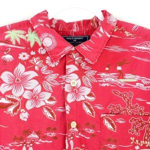 VTG Polo Sport Ralph Lauren Hawaiian Beach Button Up Shirt XL Extra Large Cotton